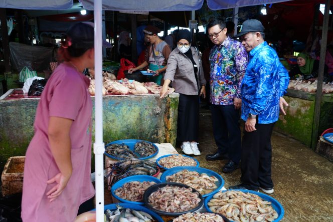 
					Ket.Petugas memantau harga dan ketersediaan sejumlah komoditas pangan saat sidak di Pasar Tapandang Pelaihari. Foto.Ist
