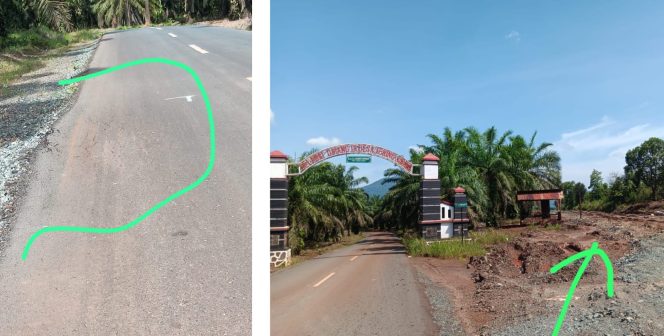 
					Ket. Jalan Aspal Di desa Bajuin Kecamatan Bajuin yang mulai retak akibat Laluan Truck Galian C. Foto Istimewa