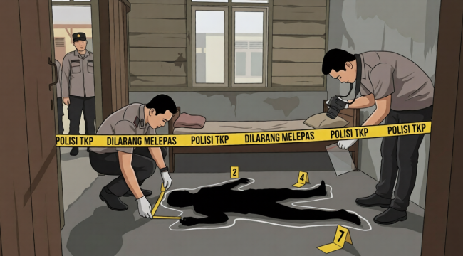 Ket.Hanya ilustrasi olah tkp polisi pria meninggal eks lokalisasi pembatuan. Foto.ilustrasi