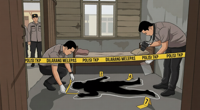 
					Ket.Hanya ilustrasi olah tkp polisi pria meninggal eks lokalisasi pembatuan. Foto.ilustrasi