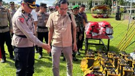Ket.Apel Kesiapsiagaan Karhutla Polres Kotabaru 2026 di Lapangan Sepak Bola 11 Maret Kelumpang Hilir. Fot.Ryan Wardani