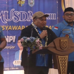 Ket.Anggota DPRD Tanah Bumbu Andi Rustianto (tengah)saat memberikan sambutan di Musda KNPI Kabupaten Banjar. Foto.Ryan Wardani