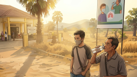 Ilustrasi-Pekerja atau warga menggunakan masker saat cuaca panas berdebu di Tanah Laut. (SANAK.ID/Ist)