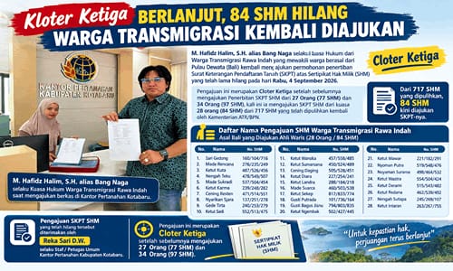 Kuasa hukum warga, M. Hafidz Halim (Bang Naga), resmi menyerahkan 84 berkas SHM kloter ketiga ke Kantor Pertanahan Kabupaten Kotabaru untuk penerbitan SKPT. (SANAK.ID/Dok.Ist) 